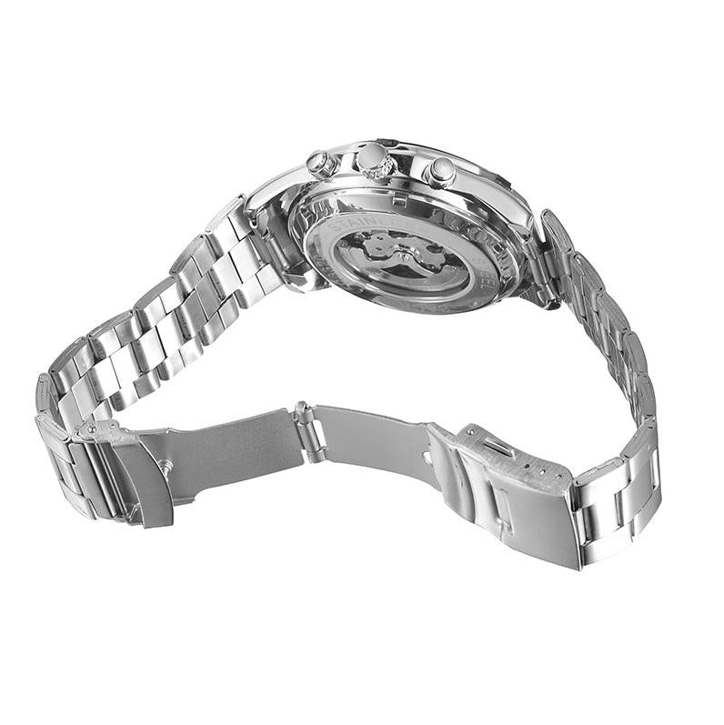 Stylish Men Automatic Mechanical Watch With Steel Band - Black-1915196695860350978