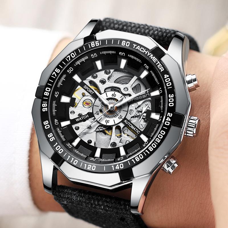 Stylish Men Automatic Mechanical Watch With Steel Band - Black-1915196695860350980