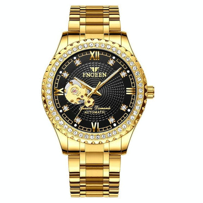 Gold Automatic Mechanical Watch With Diamond Accents For Men-1915196540943732736