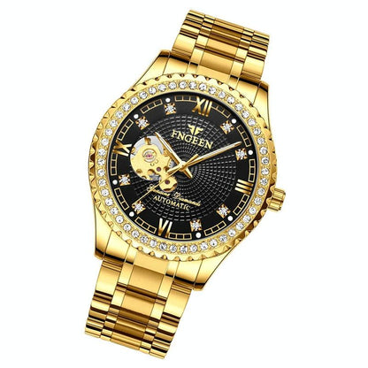 Gold Automatic Mechanical Watch With Diamond Accents For Men-1915196540943732737