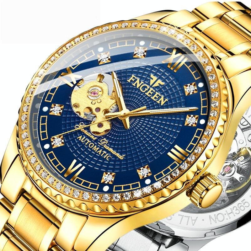 Gold Automatic Mechanical Watch With Diamond Accents For Men-1915196540943732738