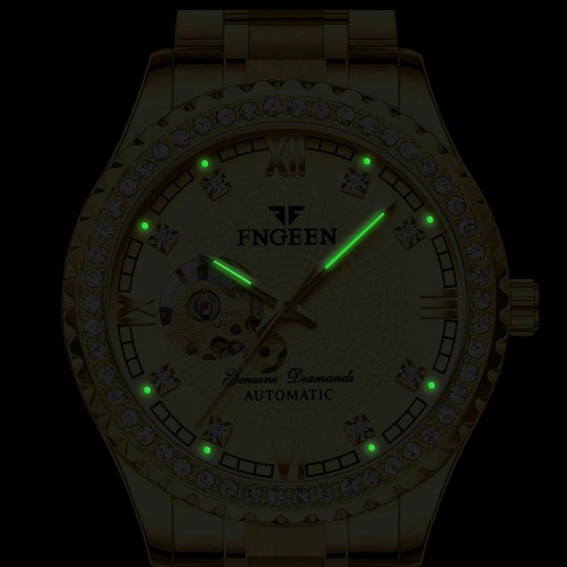 Gold Automatic Mechanical Watch With Diamond Accents For Men-1915196540943732740