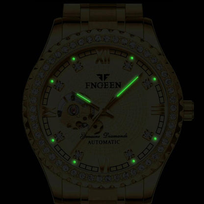 Gold Automatic Mechanical Watch With Diamond Accents For Men-1915196540943732740