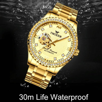 Gold Automatic Mechanical Watch With Diamond Accents For Men-1915196540943732741