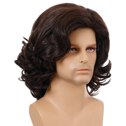 Curly Men Wig With Side Bangs - Short Length-1915197506988412929