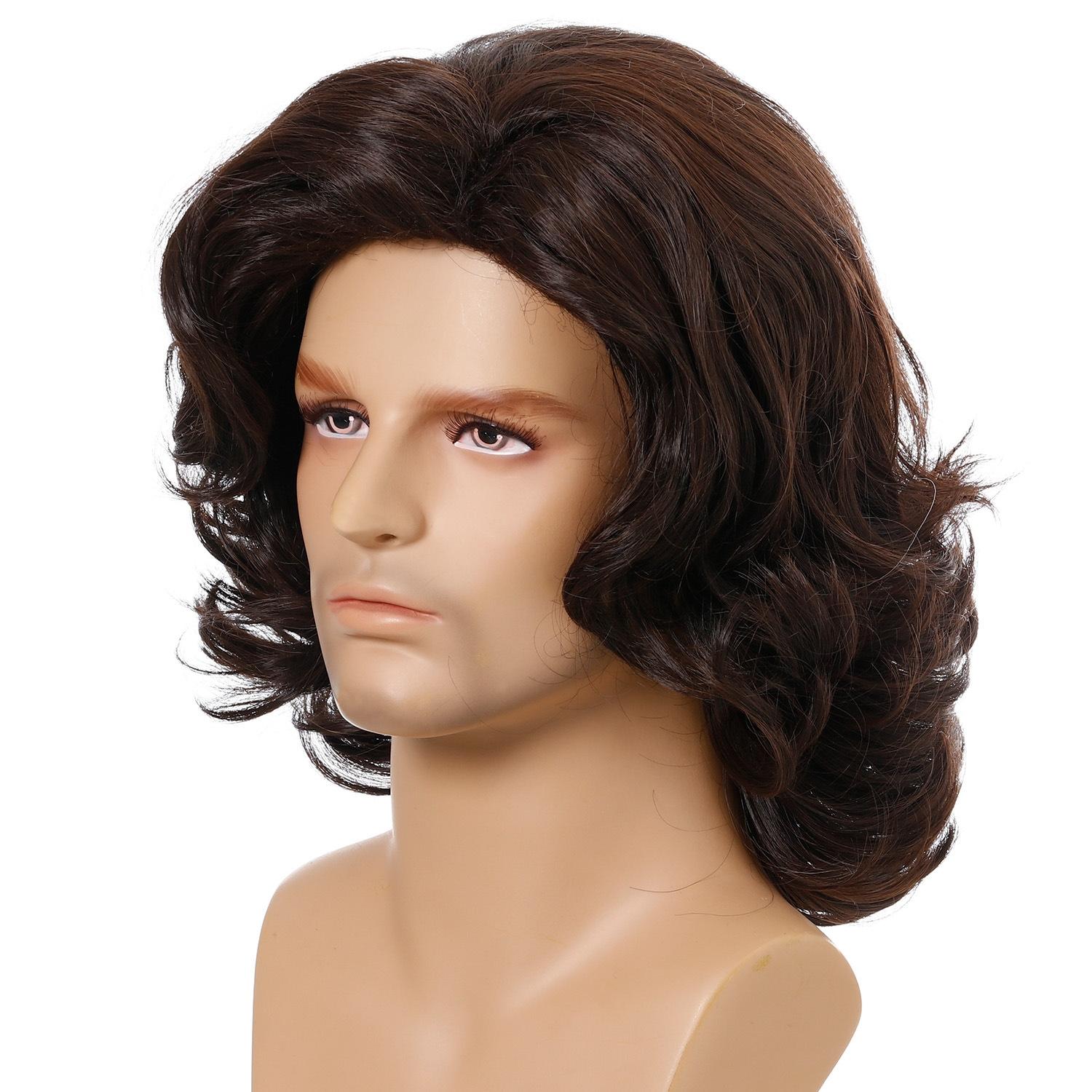 Curly Men Wig With Side Bangs - Short Length-1915197506988412930