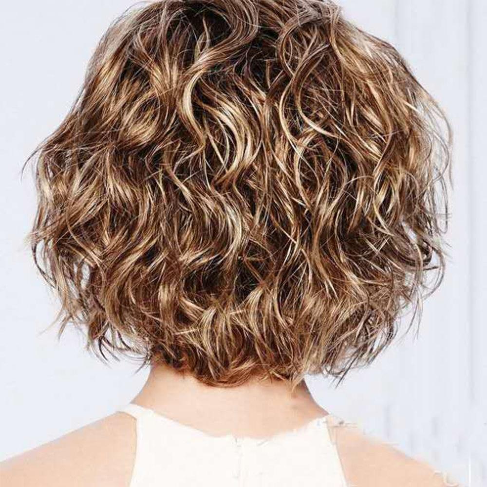 Women Short Curly Wig With Oblique Bangs - Natural Look-1962691925224067075