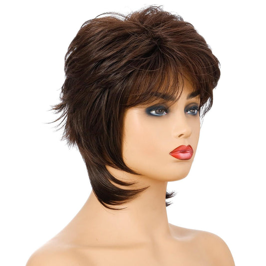 Women Short Hair Wig With Full Bangs-1915197270173814785