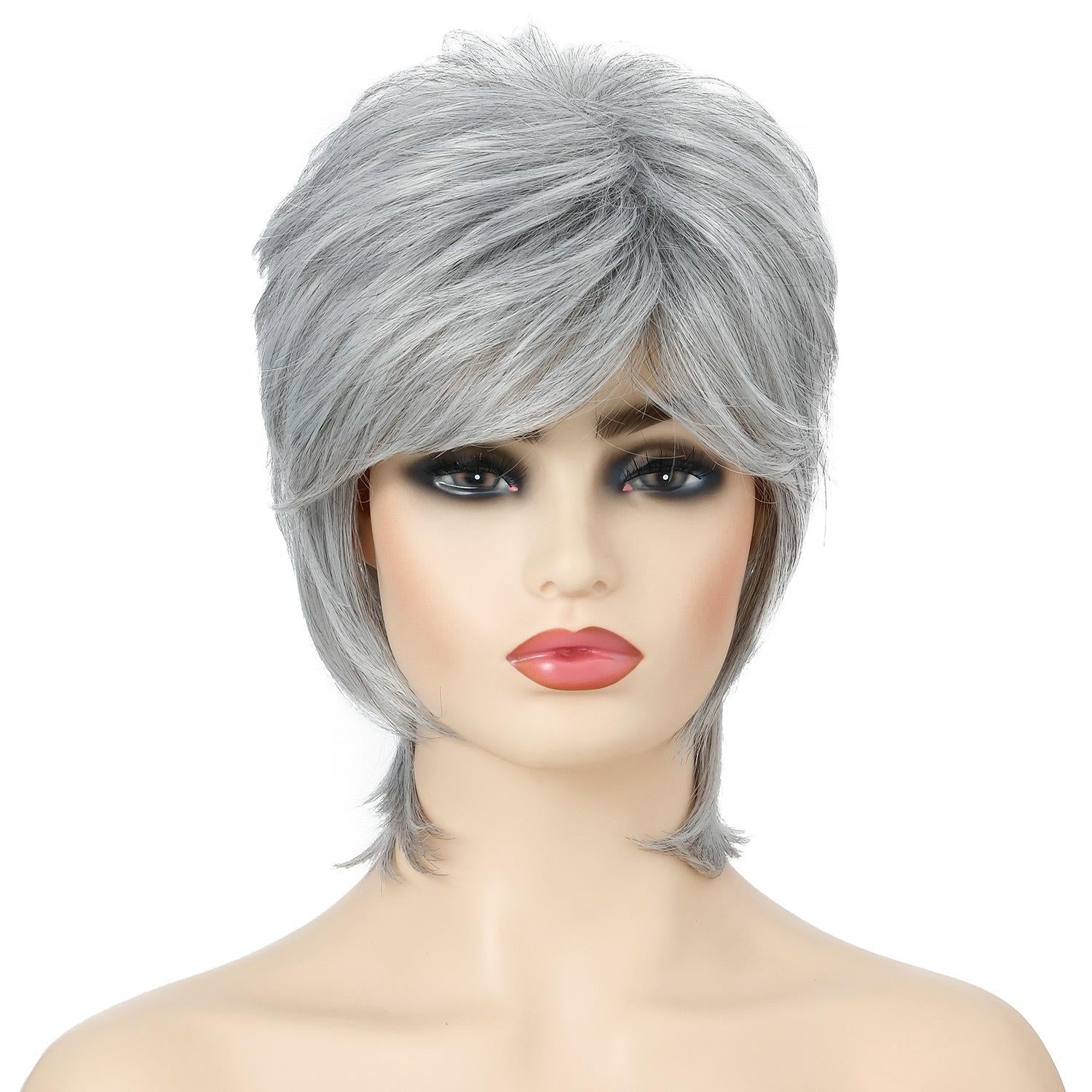 Silver Short Hair Wigs Set - Fluffy And Stylish-1915196859035553799