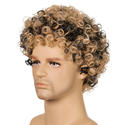 Curly Men Wig - Synthetic Fiber-1915196840035356672