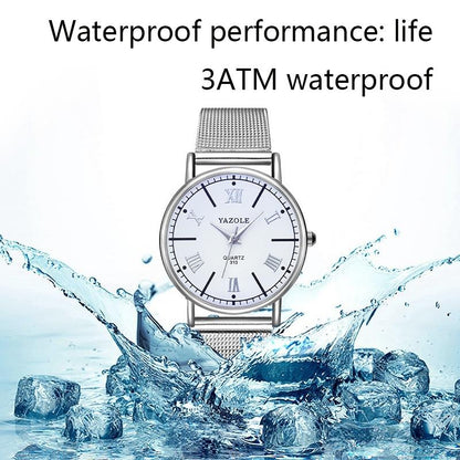 Women Business Quartz Watch With Roman Numeral Dial And Silver Net Belt - Black Tray-1915196532890669060