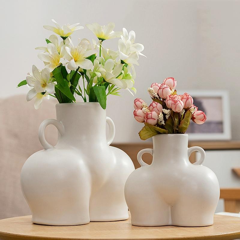 Small White Ceramic Vase For Home Decor With Dried Flower Design-1915197426973675526