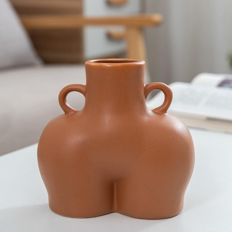 Small Khaki Ceramic Vase For Home Decor And Dried Flower Arrangements-1915197280923815943