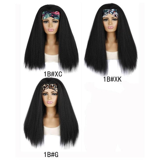Turban Headband With Long Hair And Corn Beard Wig - Black-1915197174619181057