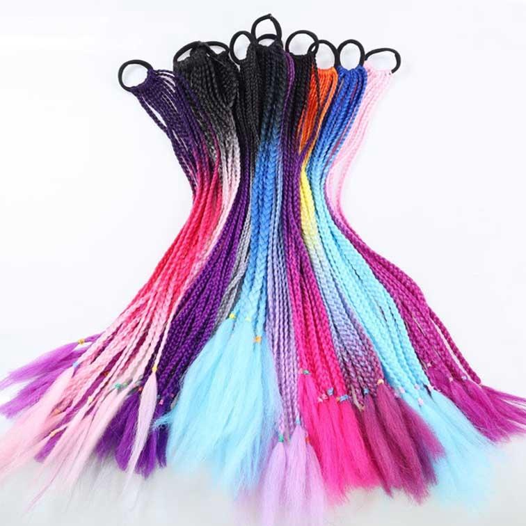 Multicoloured Braid Hair Band With Corn Silk Dreadlocks And Ponytail - Size 24-1915197034579759105