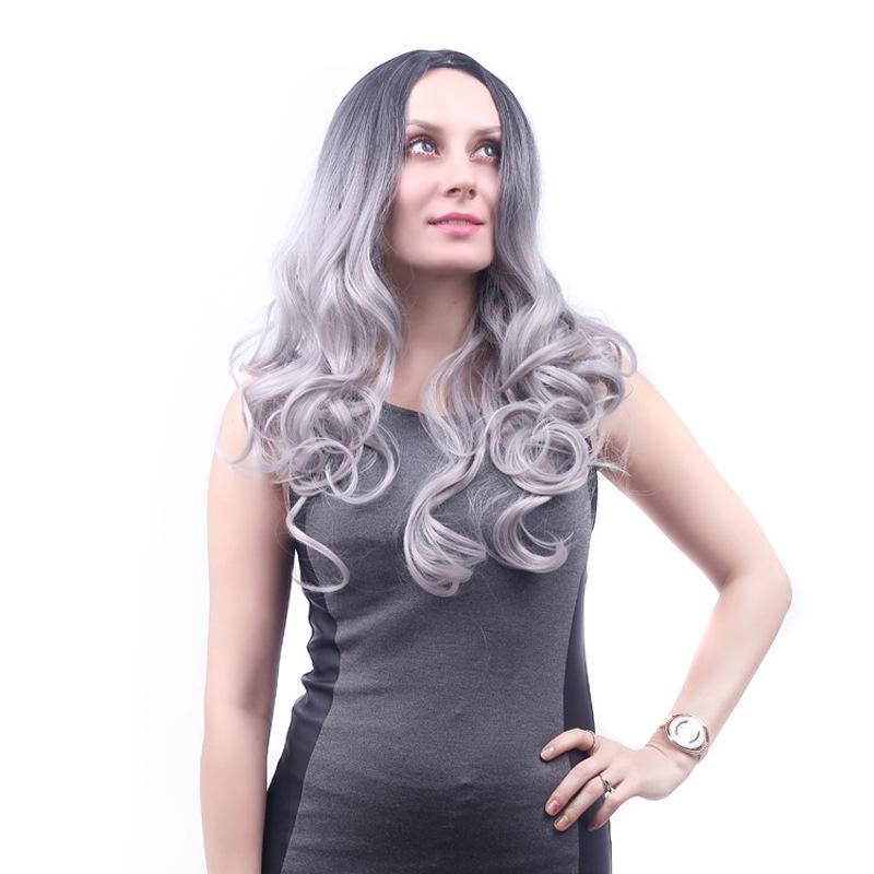 Medium Curly Wig With Bangs - Gray-1915196864752390149