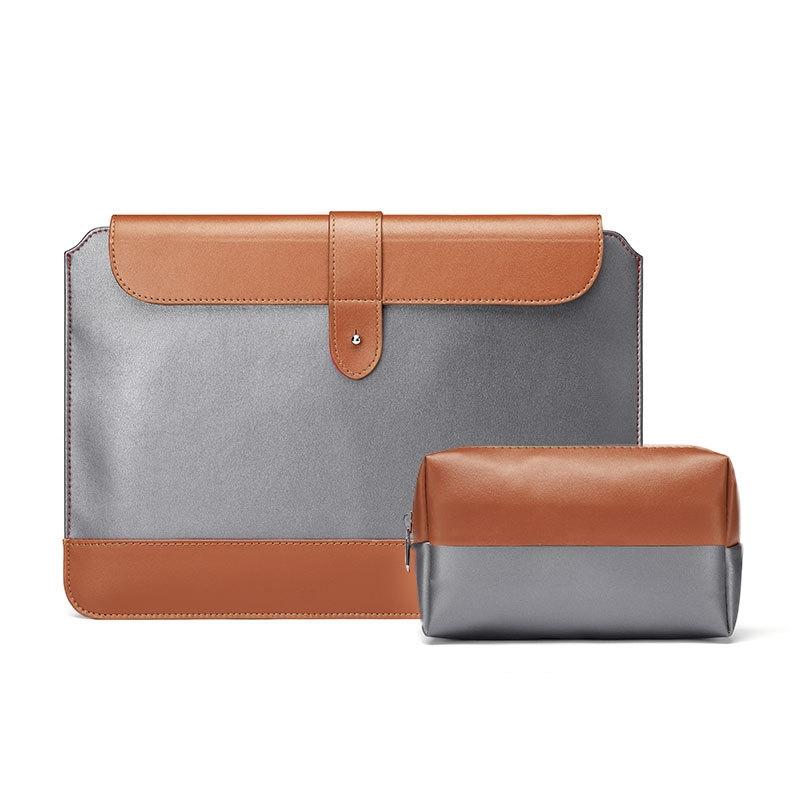 Microfiber Notebook Liner & Power Bag - Horizontal - Gray & Brown - 11-12 Inch-1915197049431789568