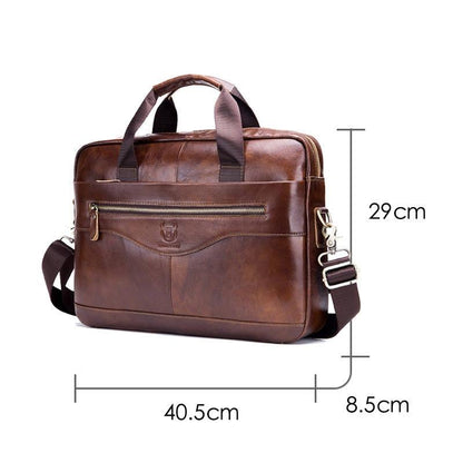 Men Leather Messenger Bag - 14 Inch Handheld Briefcase Brown-1915196966510399490
