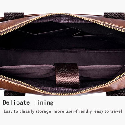 Men Leather Messenger Bag - 14 Inch Handheld Briefcase Brown-1915196966510399492