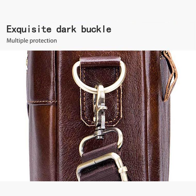 Men Leather Messenger Bag - 14 Inch Handheld Briefcase Brown-1915196966510399494