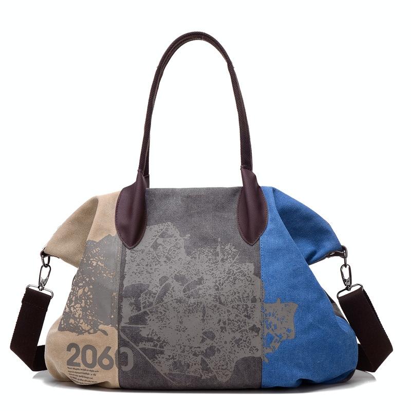 Blue Graffiti Canvas Shoulder Bag - Large Capacity-1915196692785926144