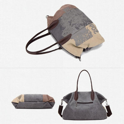 Blue Graffiti Canvas Shoulder Bag - Large Capacity-1915196692785926146