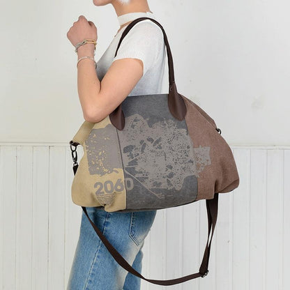 Blue Graffiti Canvas Shoulder Bag - Large Capacity-1915196692785926150