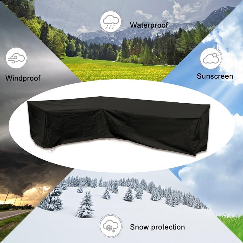 Waterproof Outdoor Corner Sofa Cover - 286X222X82Cm - Black-1964932161509396481