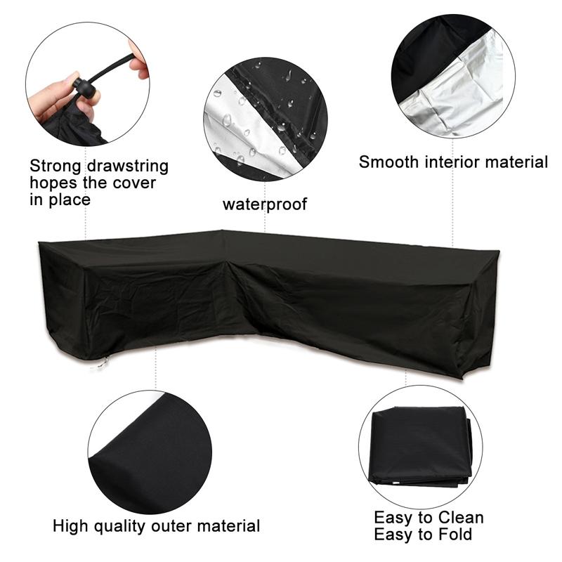 Waterproof Outdoor Corner Sofa Cover - 286X222X82Cm - Black-1964932161509396483