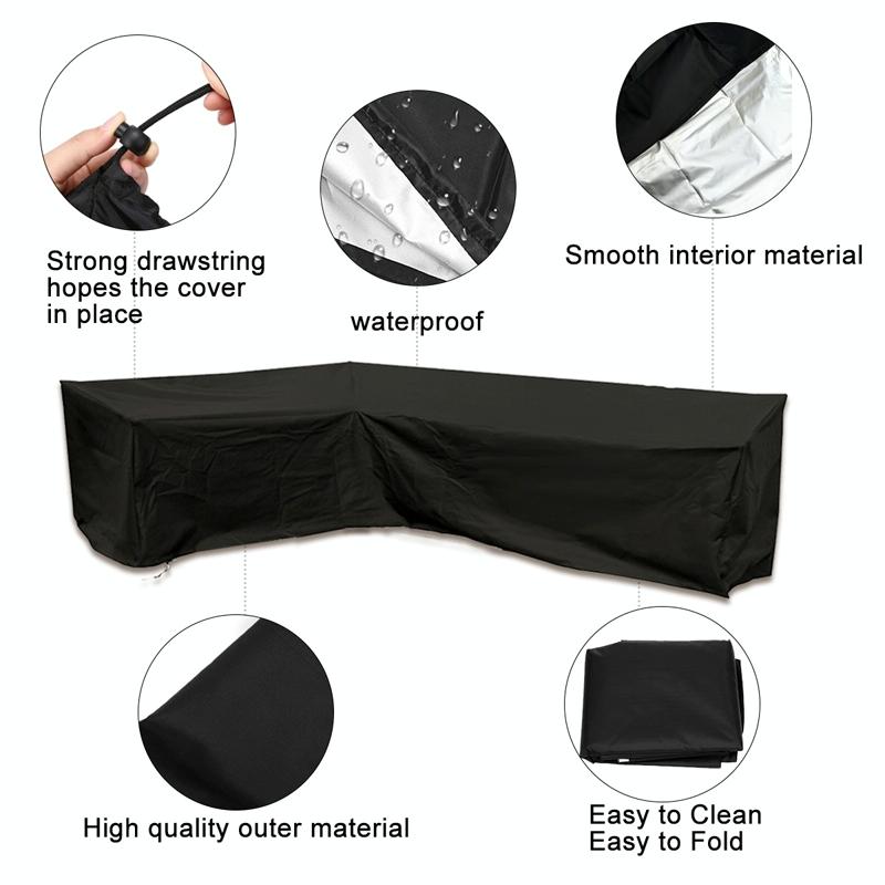 Waterproof Outdoor Corner Sofa Cover - 300X300X98Cm - Black-1969996396027318275