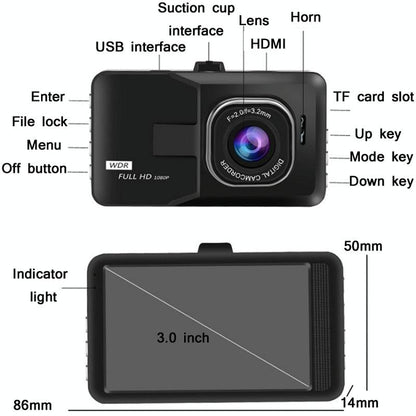 1080P Hd 3.0 Wide-Angle Driving Recorder With Reversing Image - Compact Size-1915198294091501571