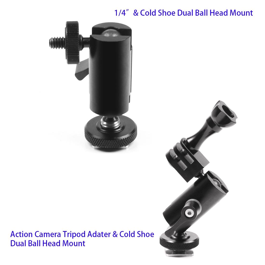 Universal Dual Ballhead Cold Shoe Mount For Action Cameras-1915198293000982533