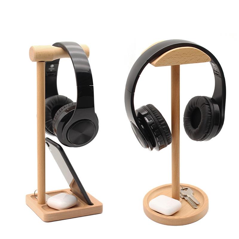 Solid Wood Desktop Headset Display Stand - Elegant Design-1915198101992378374