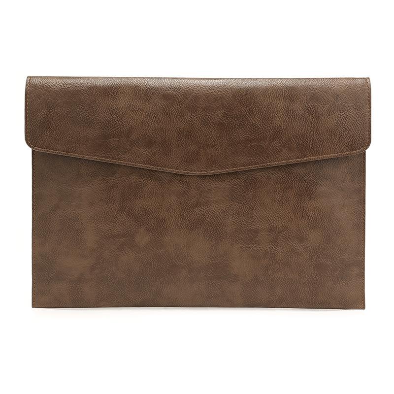 13.3 Inch Litchi Pattern Leather Laptop Sleeve - Dark Brown-1915198085827530759