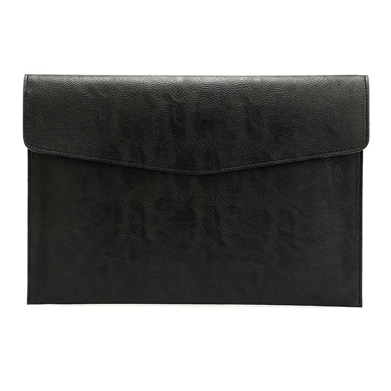 13.3 Inch Laptop Sleeve - Litchi Pattern Pu Leather - Black-1915197946689884167