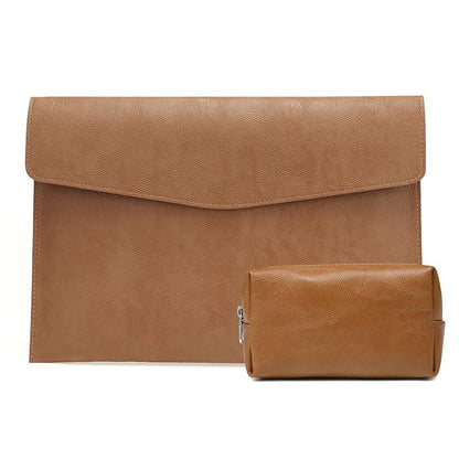13.3 Inch Laptop Sleeve & Power Bag - Litchi Pattern Pu Leather Light Brown-1915197785288871943