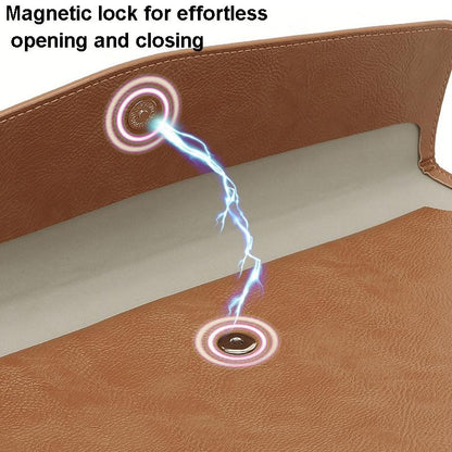 13.3 Inch Laptop Sleeve & Power Bag - Litchi Pattern Pu Leather Light Brown-1915197785288871940