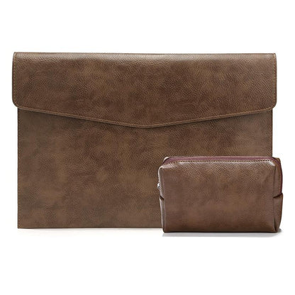 13.3 Inch Laptop Sleeve & Power Bag - Litchi Pattern Pu Leather Dark Brown-1915197607412633607