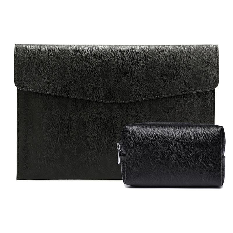 13.3 Inch Laptop Sleeve & Power Bag - Litchi Pattern Pu Leather Black-1915197425799270407
