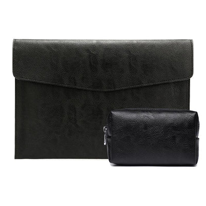 13.3 Inch Laptop Sleeve & Power Bag - Litchi Pattern Pu Leather Black-1915197425799270407