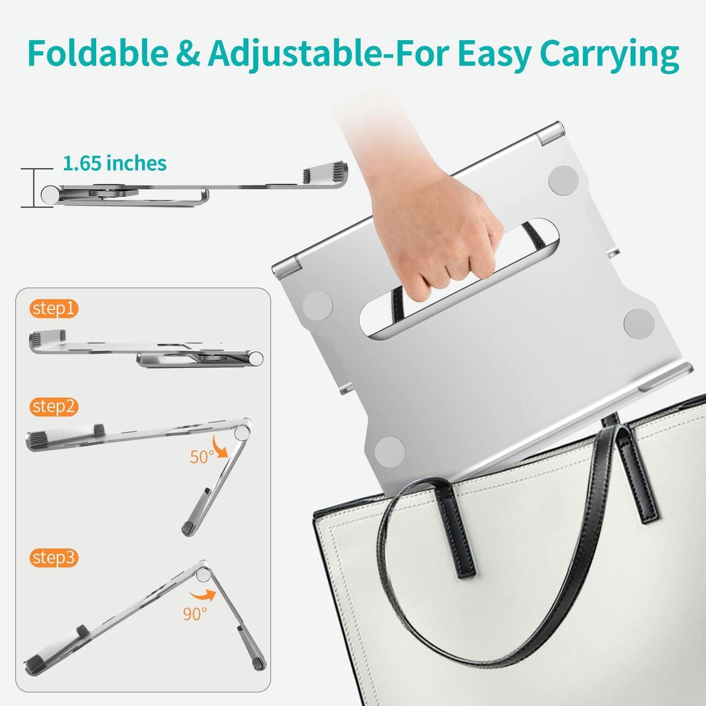 Foldable Laptop Stand - Aluminum Alloy Silver-1964932206380060676