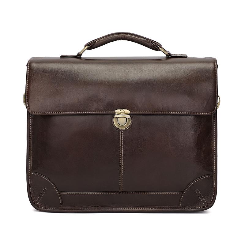 Retro Cowhide Leather Briefcase For 15.6 Laptop - Multifunctional - Coffee-1924671880376225799