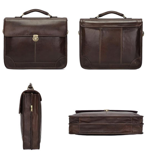 Retro Cowhide Leather Briefcase For 15.6 Laptop - Multifunctional - Coffee-1924671880376225793