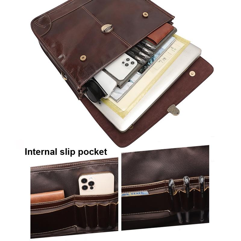 Retro Cowhide Leather Briefcase For 15.6 Laptop - Multifunctional - Coffee-1924671880376225795