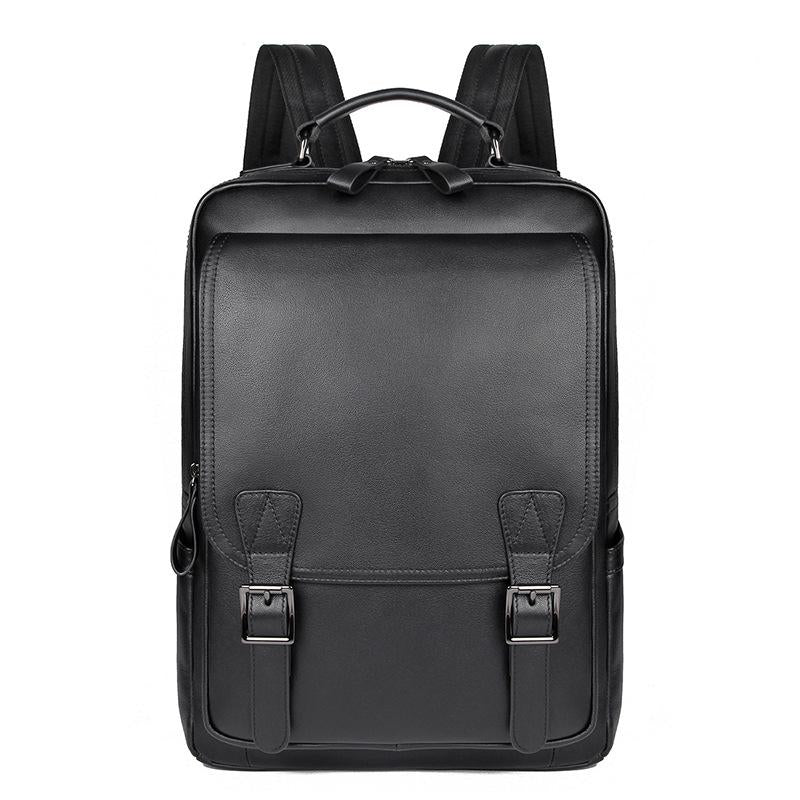 Men Black Cowhide Leather Backpack For Casual Business With Laptop Compartment-1915196968905347072