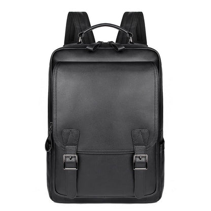 Men Black Cowhide Leather Backpack For Casual Business With Laptop Compartment-1915196968905347079