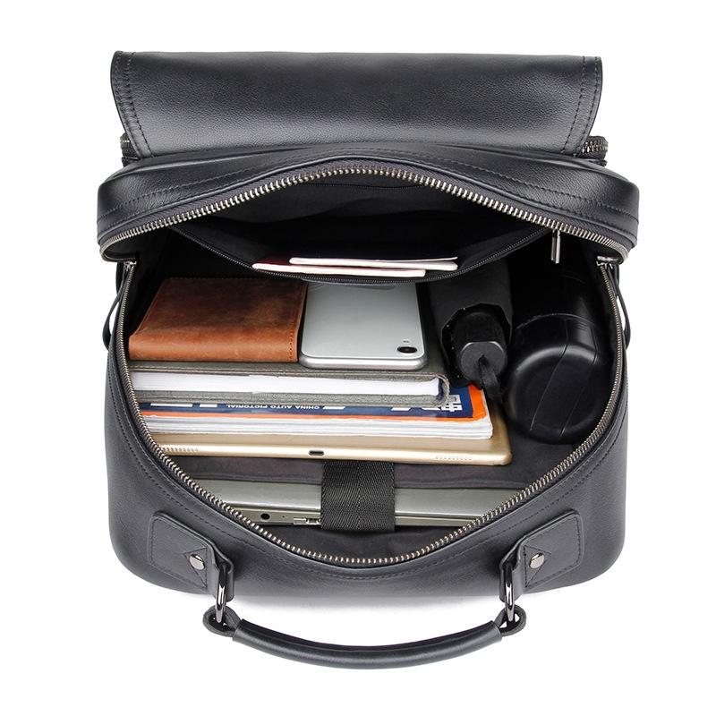 Men Black Cowhide Leather Backpack For Casual Business With Laptop Compartment-1915196968905347074