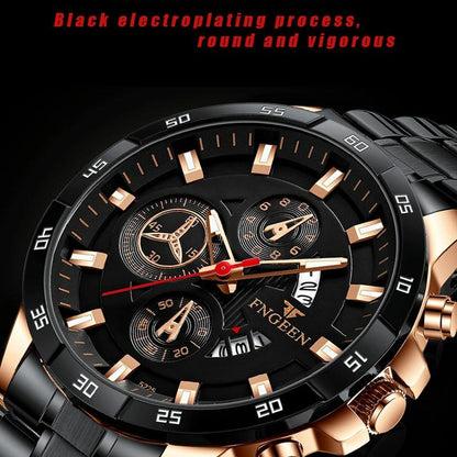 Waterproof Quartz Watch With Black Leather Strap And White Shell-1915197033619263490