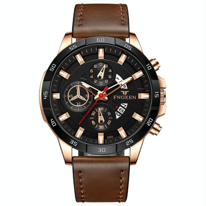 Waterproof Quartz Watch With Brown Leather Strap And Rose Shell Design-1915198005837959175