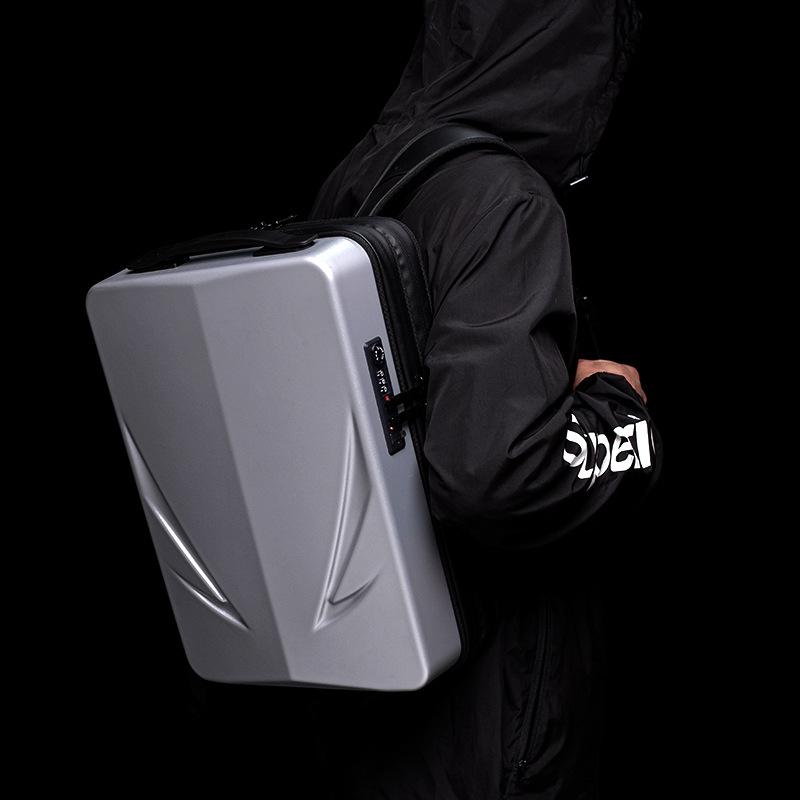 Men Gaming Backpack - Double-Layer Hard Shell - Silver-1915197427921588230